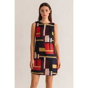 Alice + Olivia Clyde Shift Mini Dress Size 2 Geometric Mod Style‎ Colorful Retro